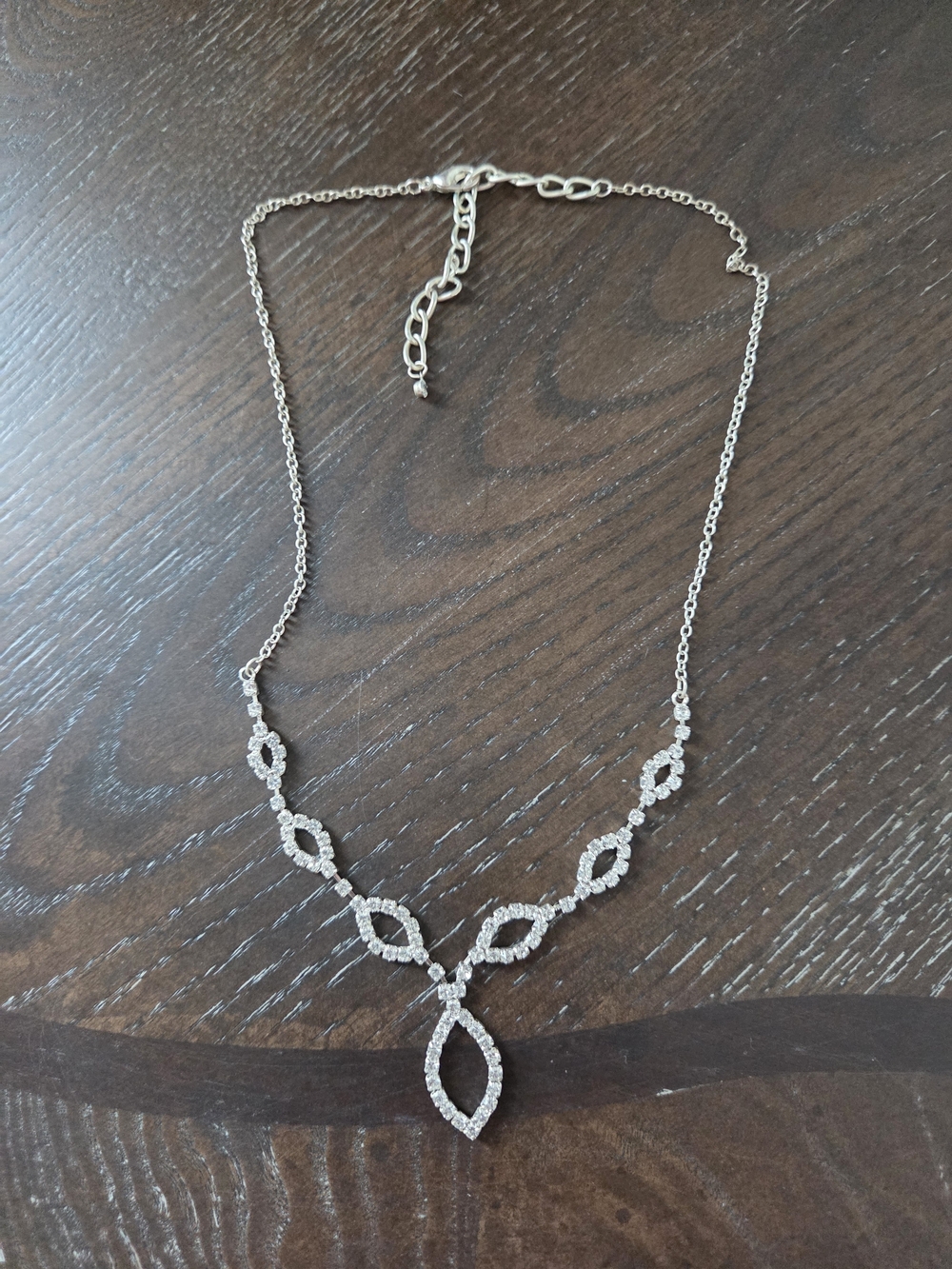 Silver-Tone Crystal Marquise Pendant Necklace - Elegant Sparkle